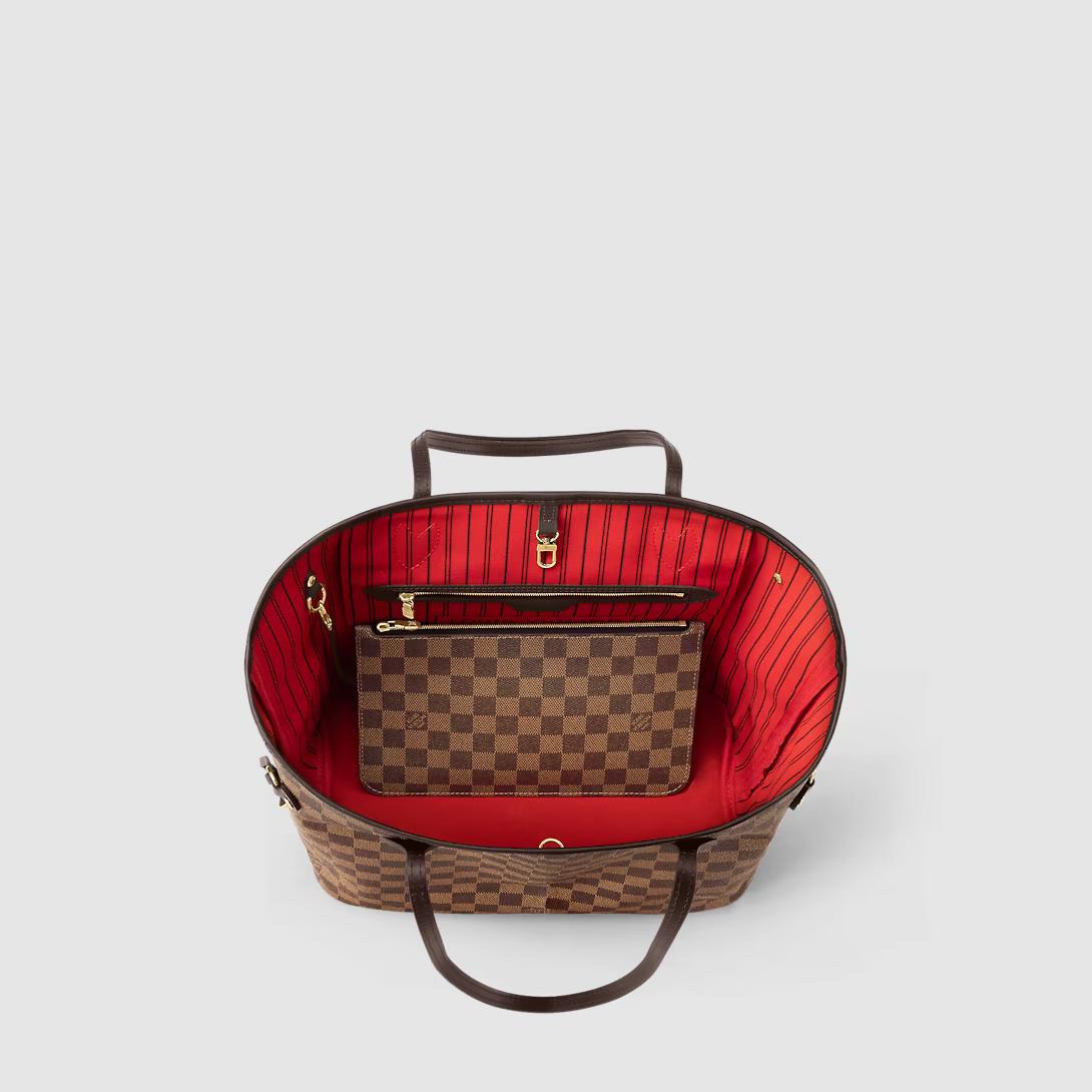 Túi Louis Vuitton Neverfull Mm Damier Ebene Nữ Đỏ